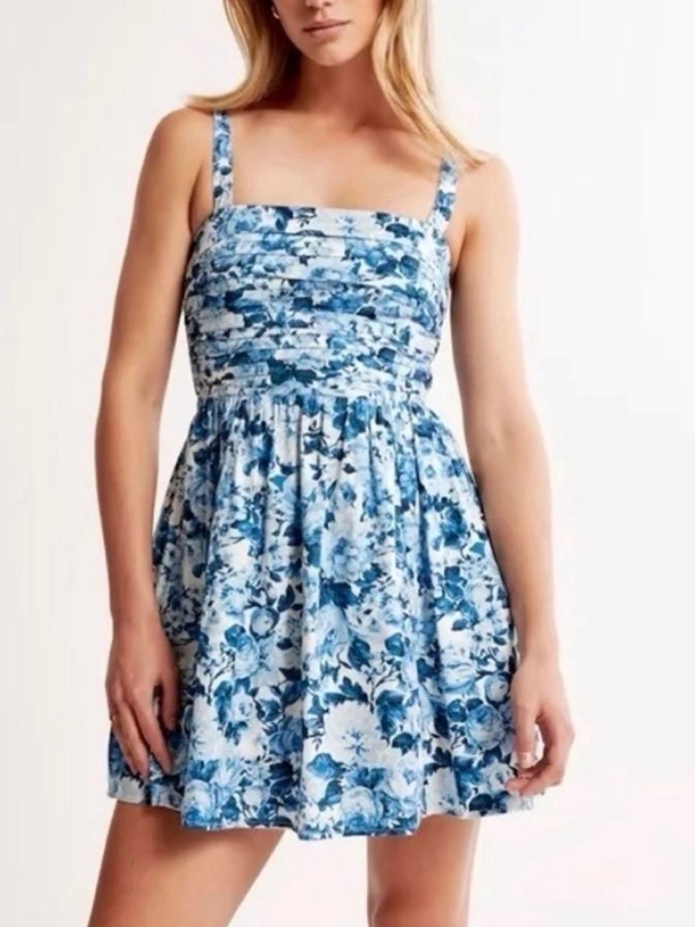 Abercrombie & Fitch Blue Floral Square-Neck Mini Dress